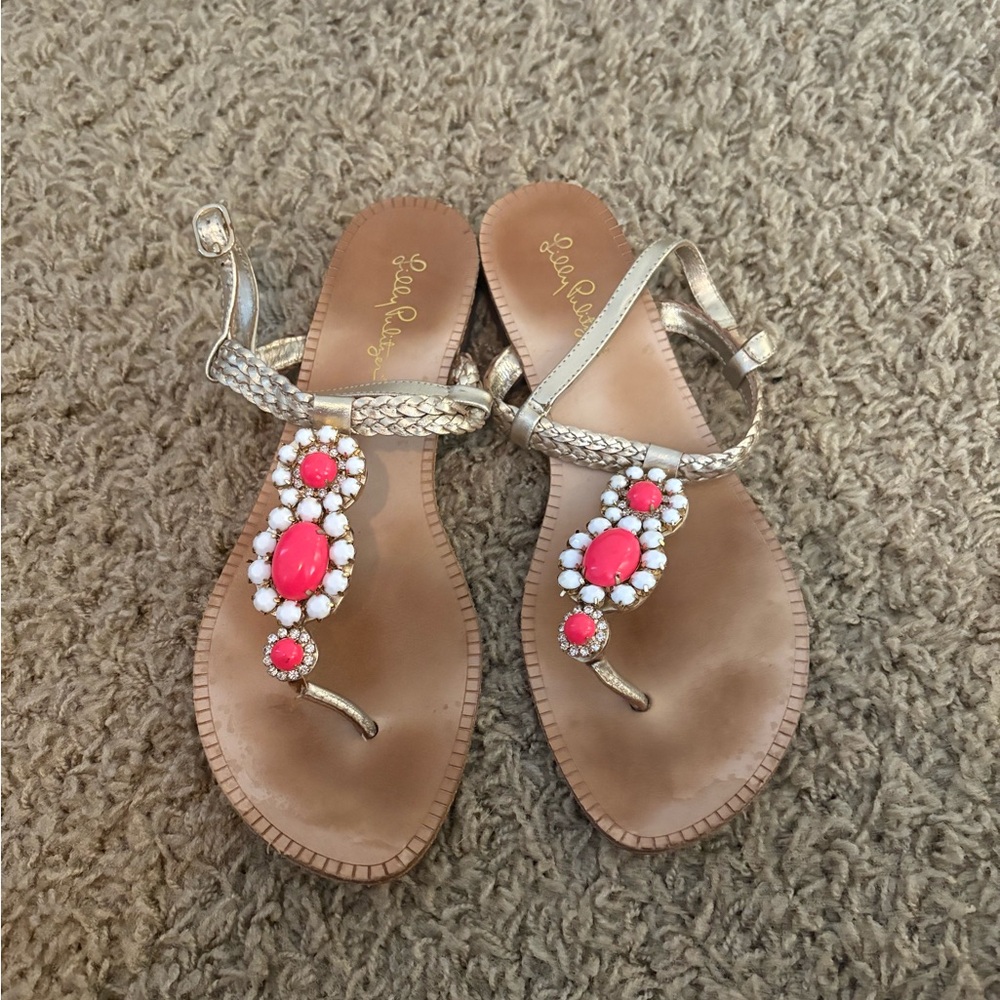 Lilly Pulitzer Coral Pink Embellished Sandals 8.5